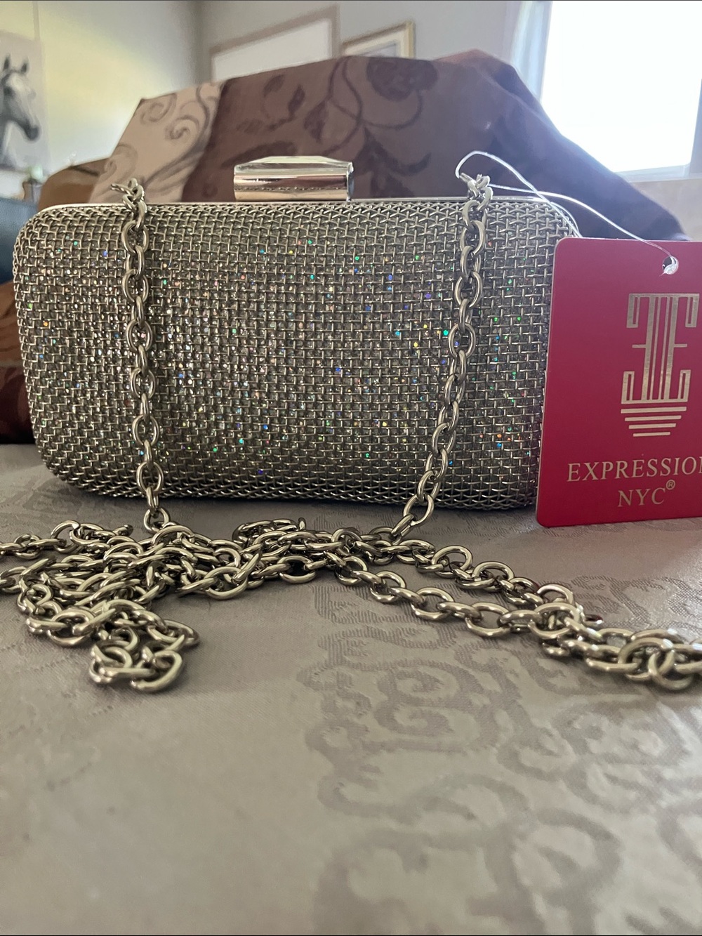 Expressions Silver Sparkle Chain Clutch